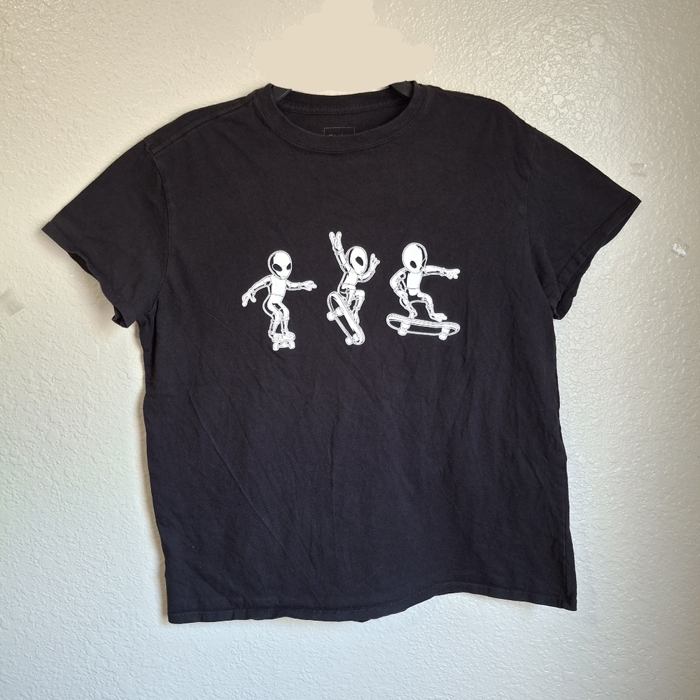 Alien Womens Black Logo Ribbed Neck Cotton Tshirt Medium - Picture 4 of 10